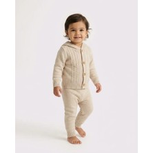 Bej – Örgü Desenli Şapkalı Triko Kız Bebe Takım