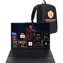 Lenovo Thinkpad E16 Intel Core Ultra 7 258V 32GB Ram 4tb SSD Intel® Arc™ Graphics 140V 16" Fhd+ (1920 x 1200) WIN11 Home 22AY003CTXP310 Notebook + Per4 Çanta