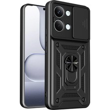 Caseonn Xiaomi Poco X8 Pro Max Kılıf Sürgülü Kamera Korumalı Yüzüklü Mıknatıslı Tank Kapak Siyah