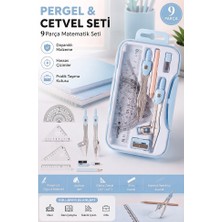 ArtMaster Mavi Metal Pergel Seti 9 Parça 1 Paket 9121 Profesyonel Pergel Çizim Proje Matematik Mimar Mühendis Çizim Seti Cetvel