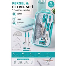 ArtMaster Yeşil Metal Pergel Seti 9 Parça 1 Paket 9121 Profesyonel Pergel Çizim Proje Matematik Mimar Mühendis Çizim Seti Cetvel