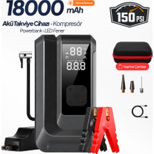 Seyoni 18.000 Mah Akım Korumalı Akü Takviye Cihazı, Lastik Şişirme Pompası, Powerbank LED Işıklı