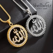 ShellWetr Parlak Taşlı “allah” Yazılı Gümüş Kaplama Kadın Kolye | Zarif & Anlamlı Manevi Tasarım Shwtasallahkly, 45 x 48