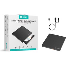 Coteci Çift Bağlantılı USB 2.0 & Type-C Harici Dvd-Rw Yazıcı ve Okuyucu