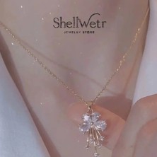 ShellWetr Miravia Altın Kaplama Parlak Taşlı Çiçekli Kadın Kolye