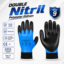 Nzb Iş Eldiveni 1 Çift Double Nitril Kaplı Polyester Işçi Inşaat Montaj Eldiveni 9 Beden