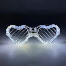 Die Grup Beyaz LED Işıklı Kalp Gözlük – 3 Modlu Parti &amp; Glow Gözlüğü