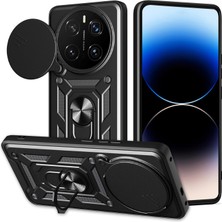 Caseonn Honor Magic 7 Pro Kılıf Sürgülü Kamera Korumalı Yüzüklü Mıknatıslı Tank Kapak Siyah