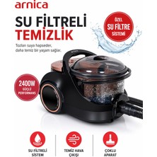 Arnica 2400W Yüksek Motor Güçlü Turbo Başlıklı Su Filtreli Elektrikli Süpürge, Yıkanabilir Hepa 13 Filtre, Çoklu Başlık Seti + Tiftik Cihazı
