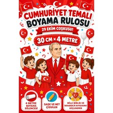 Haydi Dekor 29 Ekim Cumhuriyet Bayramı Temalı Çocuk Boyama Rulosu – Atatürk, Türk Bayrağı ve Kutlama Çizimleri 30cm x 4m