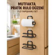 Elitse 3’lü Yapışkanlı Wc Kağıtlığı Siyah Rulo Tutucu Banyo ve Mutfak Kullanımı