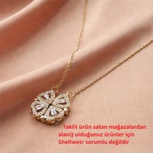 ShellWetr Sheeny Yonca Kolye | Mıknatıslı Kalp Detaylı | Altın Kaplama | Şans & Aşk Simgesi