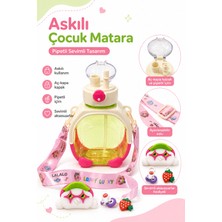 Güzelyüz Avm Pembe Renk Askılı Pipetli Çocuk Matarası Aç-Kapa Kapaklı Ayarlanabilir Askılı Sevimli Aksesuarlı Suluk Su Şişesi