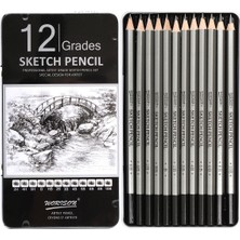 Hobi Market Art Worison Dereceli Kalem Karakalem Eskiz Çizim Seti 12'li Metal Kutu (10B-6H)