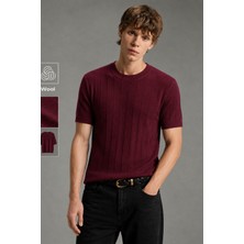 Tarz Cool Erkek Çizgili Triko Tişört Bisiklet Yaka Slim Fit Kısa Kollu