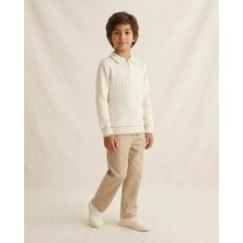 Erkek Çocuk Krem Fermuarlı Polo Yaka Triko Sweatshirt