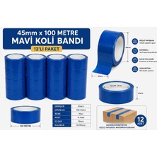Ness Global 45 mm x 100 Metre Mavi Koli Bandı 12'li Paket – Güçlü Yapışkanlı Akrilik Ambalaj Bandı