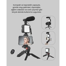 Sungur's Store Telefon Video Çekim Kiti LED Aydınlatma Mikrofon Tripodlu Tam Set
