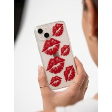 Canarino Iphone 13 Kırmızı Dudak / Öpücük Desenli Şeffaf Telefon Kılıfı