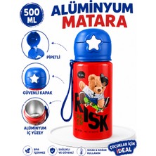 Belkıs Kırtasiye Alüminyum Matara 500 ml Çocuk Su Matarası Pipetli Sızdırmaz Dayanıklı Taşıma Ipli