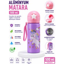 Belkıs Kırtasiye Alüminyum Matara 500 ml Çocuk Su Matarası Pipetli Sızdırmaz Dayanıklı Taşıma Ipli