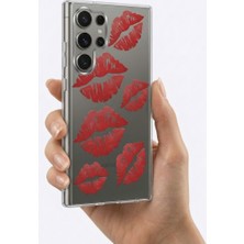 Canarino Samsung S26 Ultra Kırmızı Dudak / Öpücük Desenli Şeffaf Telefon Kılıfı