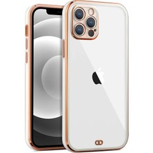 Canarino iPhone 12 Pro 6.1inç Gold Çerçeve Kamera Korumalı Bumper KILIF-(5775)