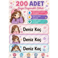 Sanatıbedi 200 Adet Suya Dayanıklı Sevimli Kız Okul Etiketi | Kitap Defter Kalem Suluk Sticker Seti