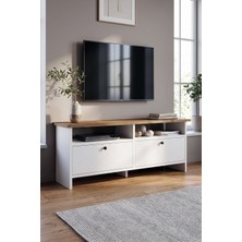 Robeve Tv Ünitesi 120 cm - Beyaz Atlantik Çam Modern Televizyon Ünitesi Televizyon Sehpası - 2 Kapaklı, 2 Açık Raflı Geniş Depolama Alanlı Modern Tv Dolabı Tv Ünitesi 120X30CM Atlantik Çam Beyaz