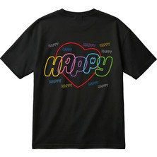 BarsDepo Bts Happy Baskılı Unisex Oversize T-Shirt