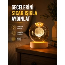 Twin Store Ahşap Standlı Sarı Işıklı Dekoratif Küre Kız Figürü Tasarım