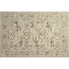 Vivense Kum Beji ve Vizon Geometrik Motifli Vintage Eskitme Halı, 67X183