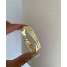Bade Jewelry Fd Vip Gold Çapraz Dokulu Tasarım Kararmaz Çelik Şık Ayarlanabilir Bilezik