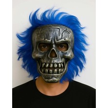 ALK Wild Skull - Gümüş Kafatası Mavi Saçlı Iskelet Maske
