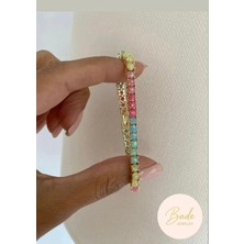 Bade Jewelry Vip Gold Pastel Renkli Kristaş Taş Sıralı Premium Su Yolu Bileklik