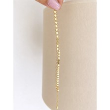 Bade Jewelry Fd 14K Gold Çift Sıra Pul ve Zirkon Taş Kararmaz Çelik Şık Bileklik 17+3cm