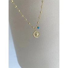 Bade Jewelry Fd Gold Top Sıralı Mavi Taş&güneş Detaylı Kararmaz Çelik Şık Halhal