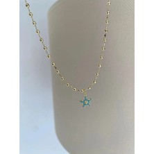 Bade Jewelry Fd Gold Top Zincirli Mavi Yıldız Detaylı Kararmaz Çelik Şık Halhal