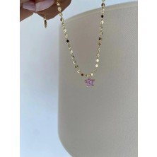 Bade Jewelry Fd Gold Pembe Taşlı Yıldız Detaylı Kararmaz Çelik Şık Halhal
