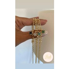 Bade Jewelry Fd Vip Gold Dorika Zincirli Yonca Detaylı Kararmaz Çelik Şık Halhal