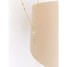 Bade Jewelry Fd 14K Gold Yonca ve Zirkon Taş Detaylı Modern Kararmaz Çelik Şık Y Kolye 45+5 cm