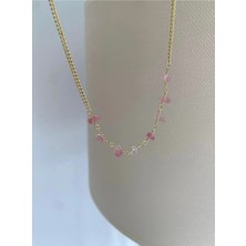 Bade Jewelry Gd Gold Pembe Doğal Taş Detaylı Kararmaz Çelik Zarif Halhal