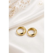 Bade Jewelry Xuping Kadın Çelik Kararmaz 14K Altın Renginde Bombeli Halka Küpe