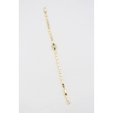 Bade Jewelry Vip Gold Yeşil Taş Detaylı Altıgen Tasarım Kararmaz Çelik Şık Bileklik 17+2 cm