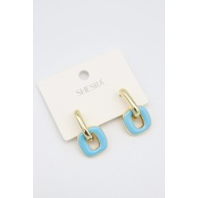 Bade Jewelry Vip Gold&mavi Kare Tasarım Modern Kararmaz Çelik Şık Küpe 25MM
