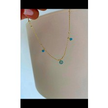 Bade Jewelry Fd 14K Gold Nazar Boncuğu ve Mavi Pastel Taş Detaylı Kararmaz Çelik Şık Halhal