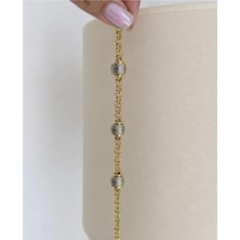 Bade Jewelry Fd 14K Gold 3 Top Zirkon Kararmaz Çelik Şık Bileklik 17+3cm