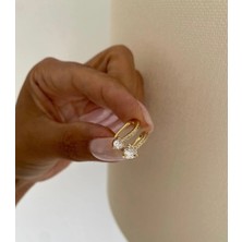 Bade Jewelry Fd Gold 2’li Görünüm Damla Taş Detaylı Şık Kararmaz Çelik Earcuff