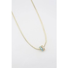 Bade Jewelry Vip Gold Zirkon&mavi Mini Halka Detaylı Kararmaz Çelik Şık Kolye 50 cm