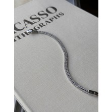 Bade Jewelry Vip Silver Çift Sıralı Kararmaz Çelik Şık Bileklik 17+19 cm